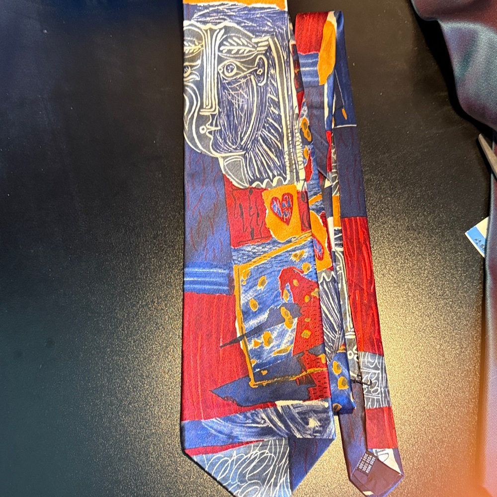 Vintage Desantis hand made Abstract Pattern Red & Blue Men's Tie